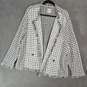 Nic & Zoe Women Plus 3X Tweed Plaid Frye Jacket White Black Open Front Old Money